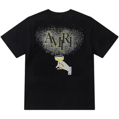 AMIRI Crystal Embellished Champagne Logo T-Shirts