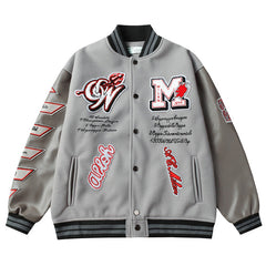 OFF WHITE Embroidered rhinestone filled down cotton jacket baseball uniform