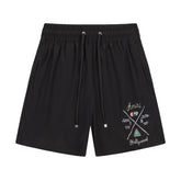AMIRI Pool Cue Straight-Leg Mid-Length Logo-Print Swim Shorts