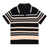 AMIRI Striped Pointelle-Knit Polo Shirt