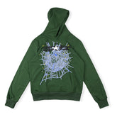 Sp5der Spider Web Print Gothic Punk Hoodie-Green #144