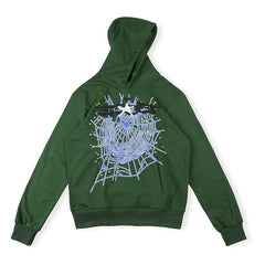 Sp5der Spider Web Print Gothic Punk Hoodie-Green #144