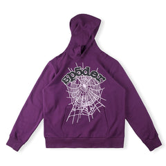 Sp5der Web Print Gothic Punk Hoodie-Purple #143