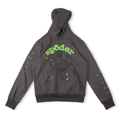 Sp5der Green Foam Printing High Weight Hoodie-Grey #8209