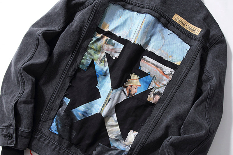 OFF WHITE Destruction oil painting graffiti arrow denim jacket