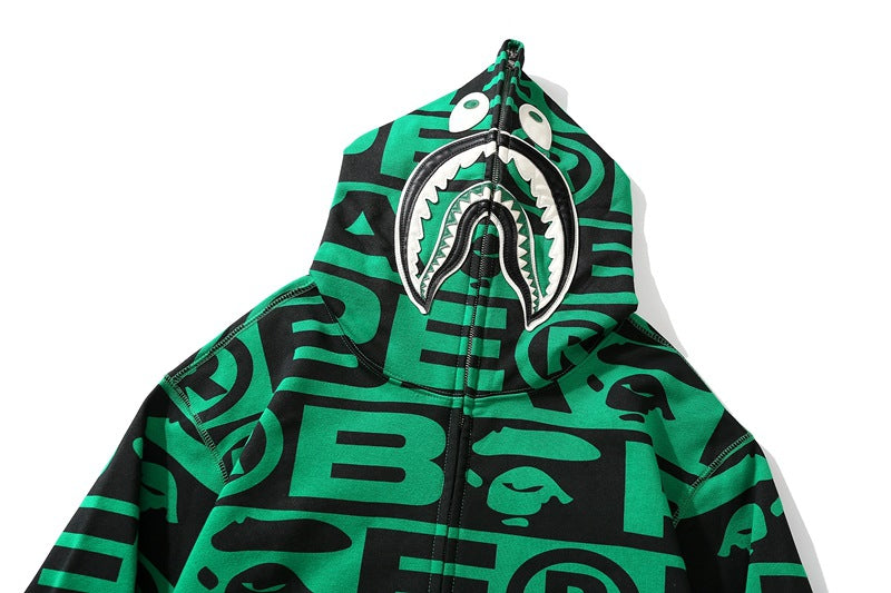 Bape Fully printed shark hooded sweatshirt zipper jacket