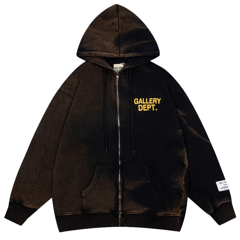 Gallery Dept. Logo-Print Bleached Cotton-Jersey Zip-Up Hoodie