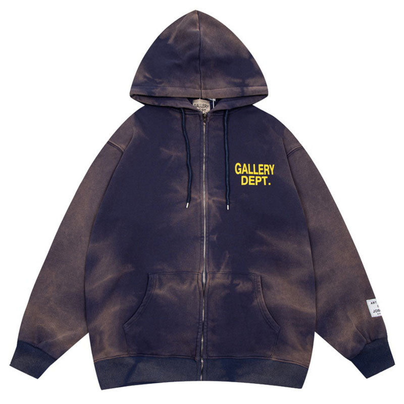 Gallery Dept. Logo-Print Bleached Cotton-Jersey Zip-Up Hoodie