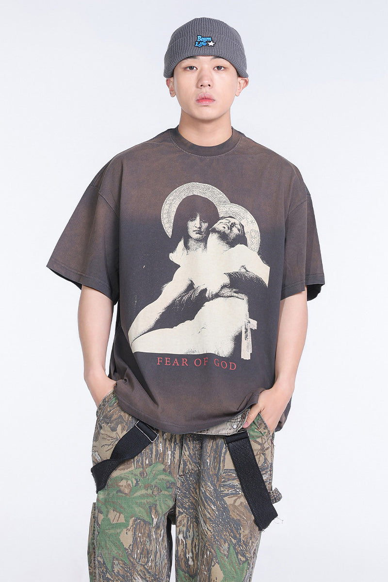 Fear Of God Notre Dame Cathedral Painted Print T-Shirts