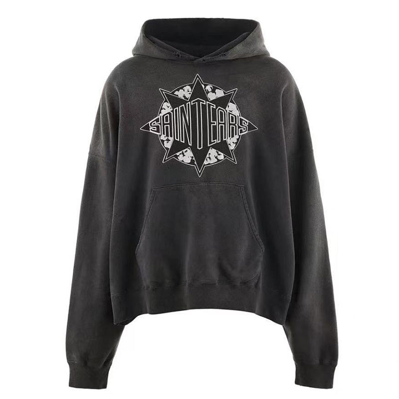 SAINT MICHAEL Denim Tears Logo-Print Distressed Cotton-Jersey Hoodie