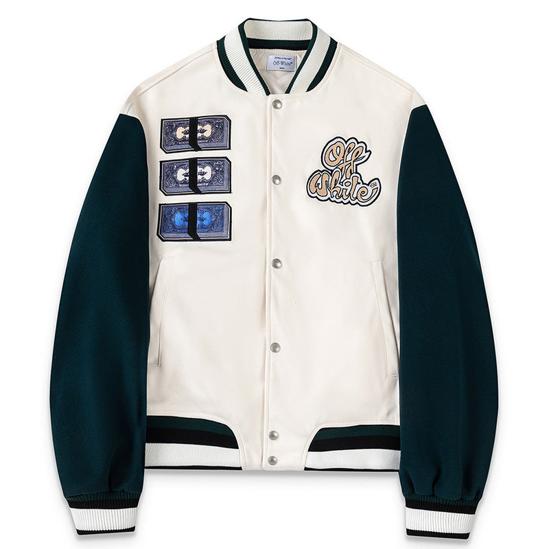 OFF WHITE Men's Blue Cash Wool Varsity Jacket