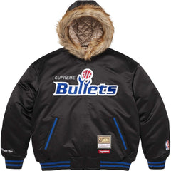 Supreme M & N Teams Hooded Satin Varsity Jacket