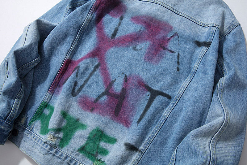 OFF WHITE Hand drawn doodle rendering arrow distressed denim jacket