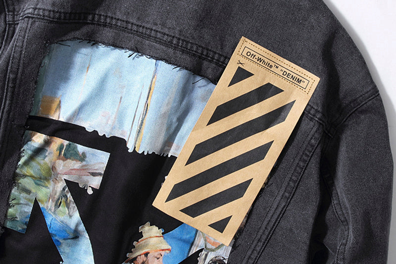 OFF WHITE Destruction oil painting graffiti arrow denim jacket