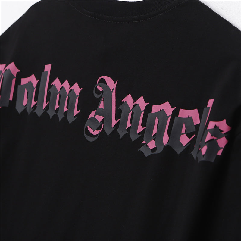 Palm Angel Black Double Logo Print Back Short Sleeve T-Shirt