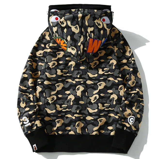 BAPE Camo Shark Zipper Double Hoodie