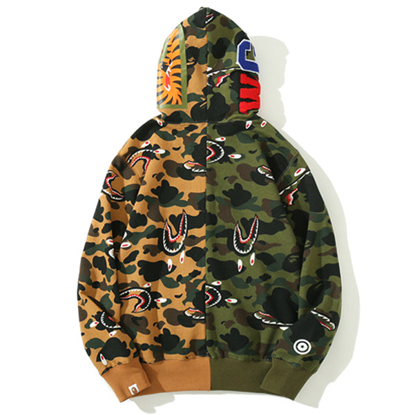 BAPE Colorblock Camo Shark Zipper Hoodie