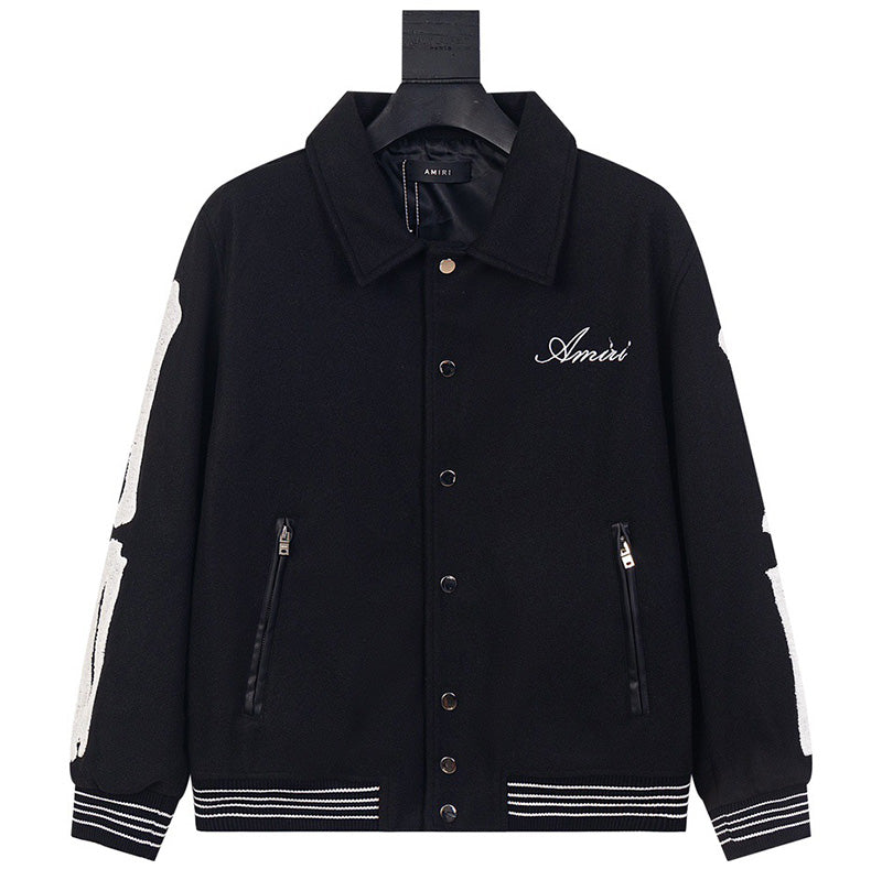 AMIRI thickened loose bomber baseball jacket Black