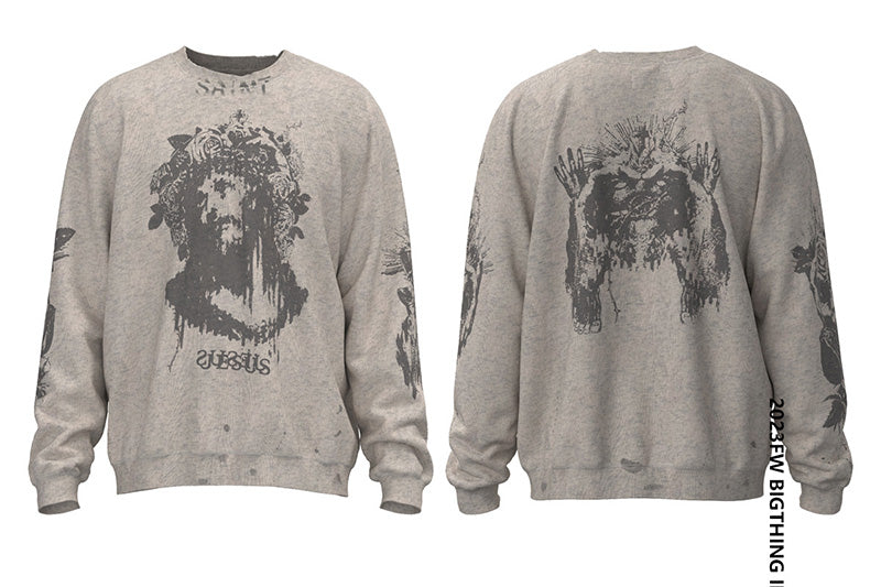 SAINT MICHAEL Graffiti print plus velvet Sweatshirts