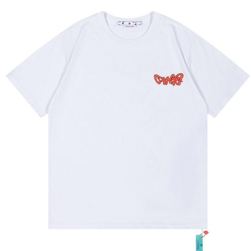 OFF WHITE Creative cartoon letter round neck T-shirt