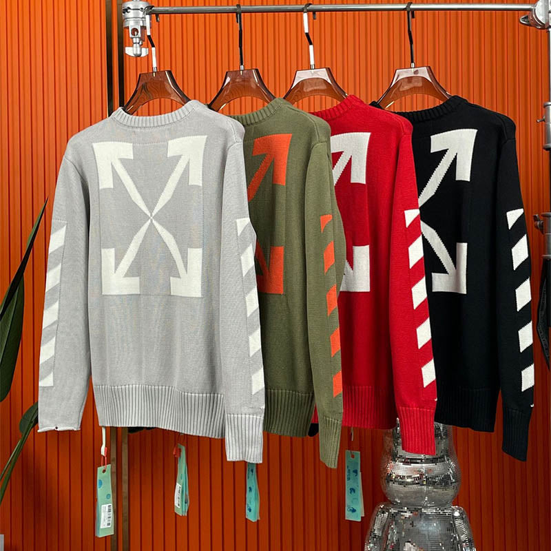 OFF WHITE Classic arrow pattern crew neck pullover knitted sweaters