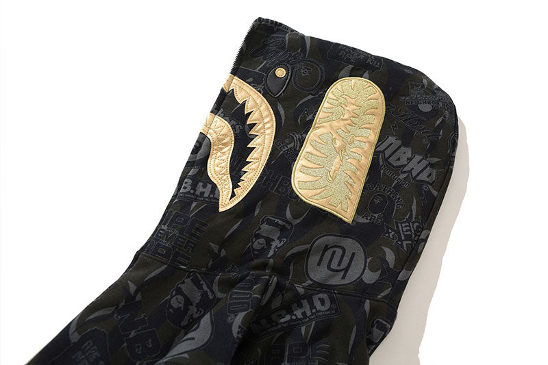 Bape Black Gold Shark Camouflage Hoodies