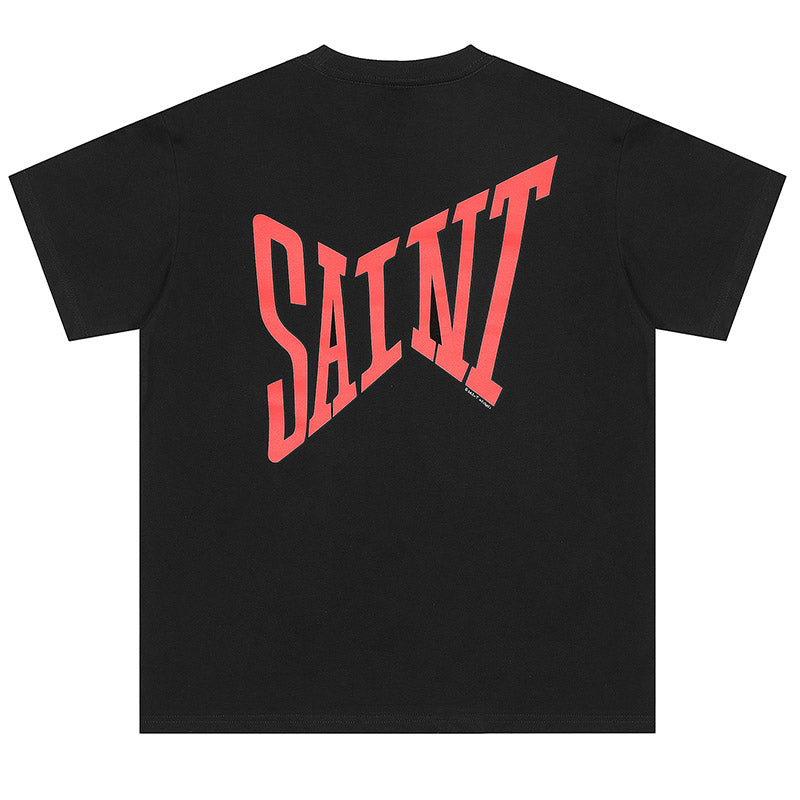 SAINT MICHAEL Retro letter logo embroidery printing T-Shirts