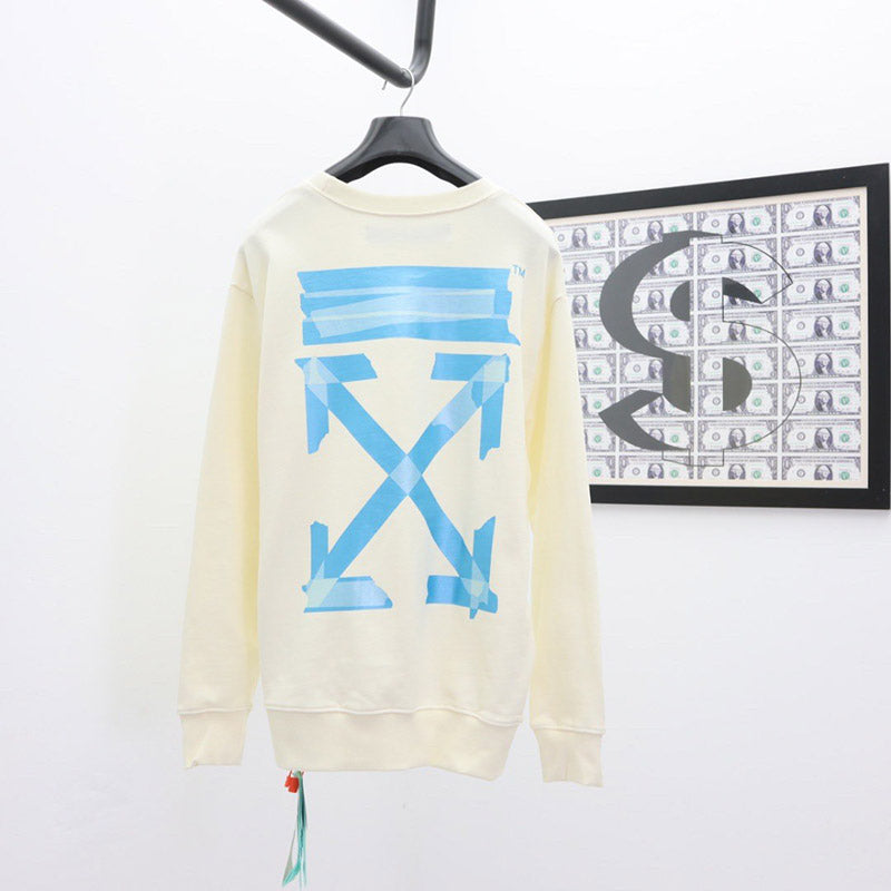 OFF-WHITE European Blue Tape Arrow Pattern Crewneck Sweatshirt