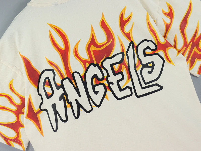 Palm Angels Graffiti Letter Flame Print Plain T-Shirt