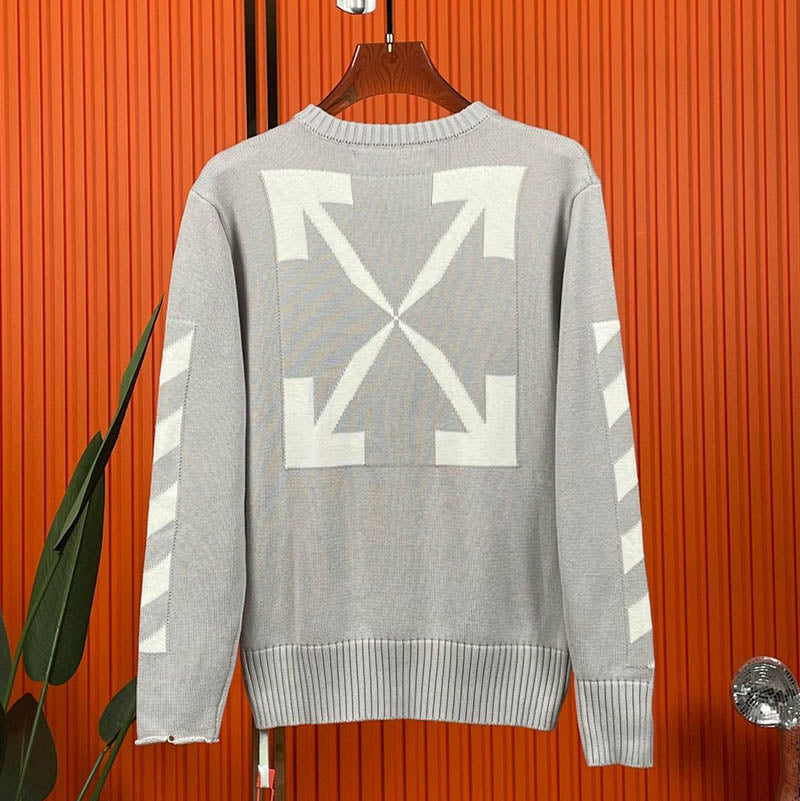 OFF WHITE Classic arrow pattern crew neck pullover knitted sweaters