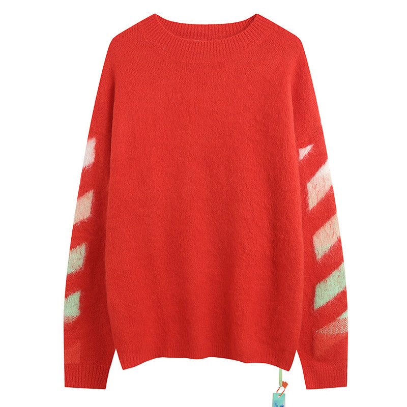 OFF WHITE Christmas red arrow mohair crew neck sweater