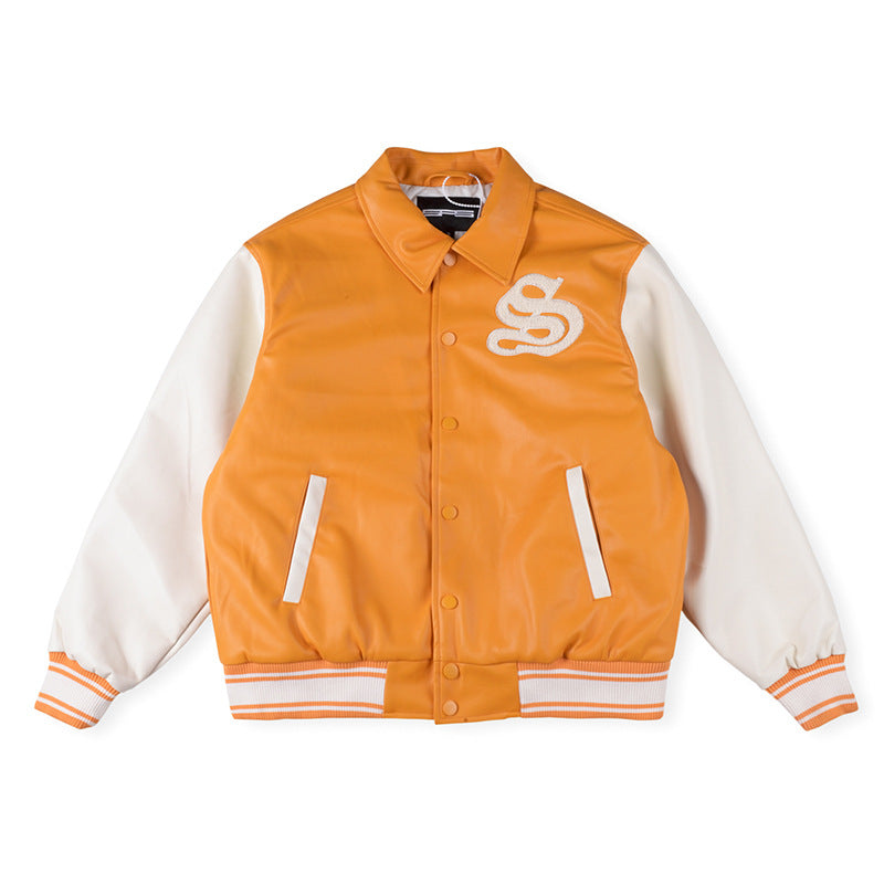 Sp5der Leather Varsity Jacket