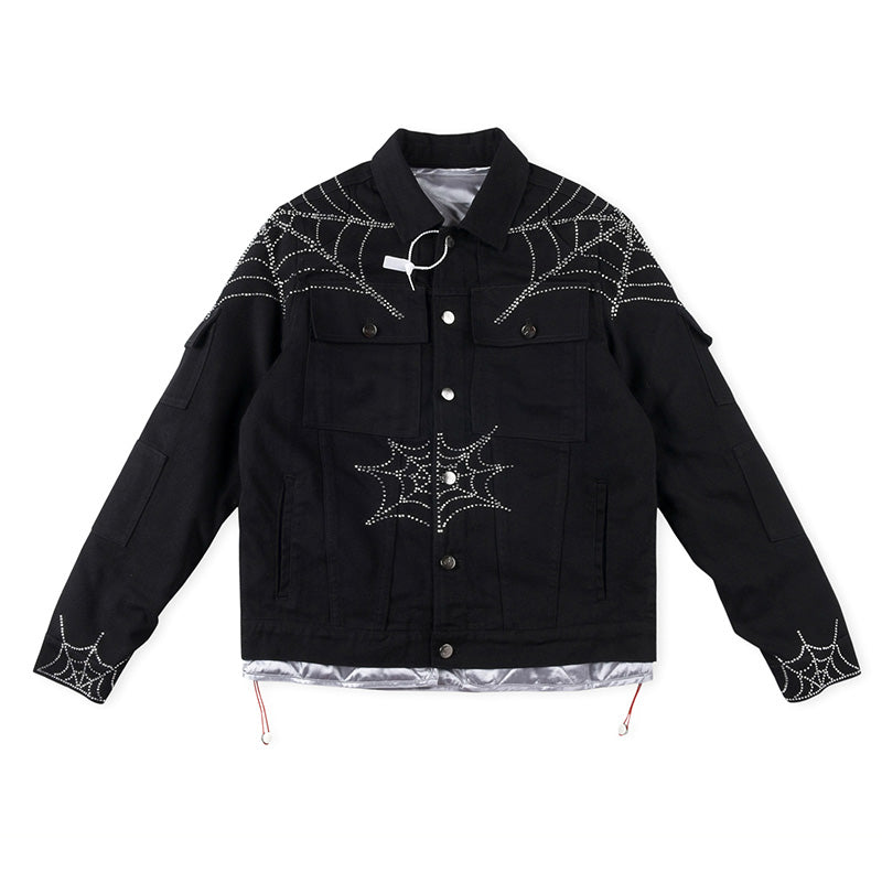 Sp5der Web Denim Cropped Trucker Jacket