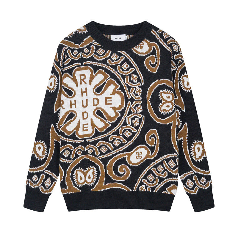 RHUDE micro-logo letter totem jacquard round neck sweater