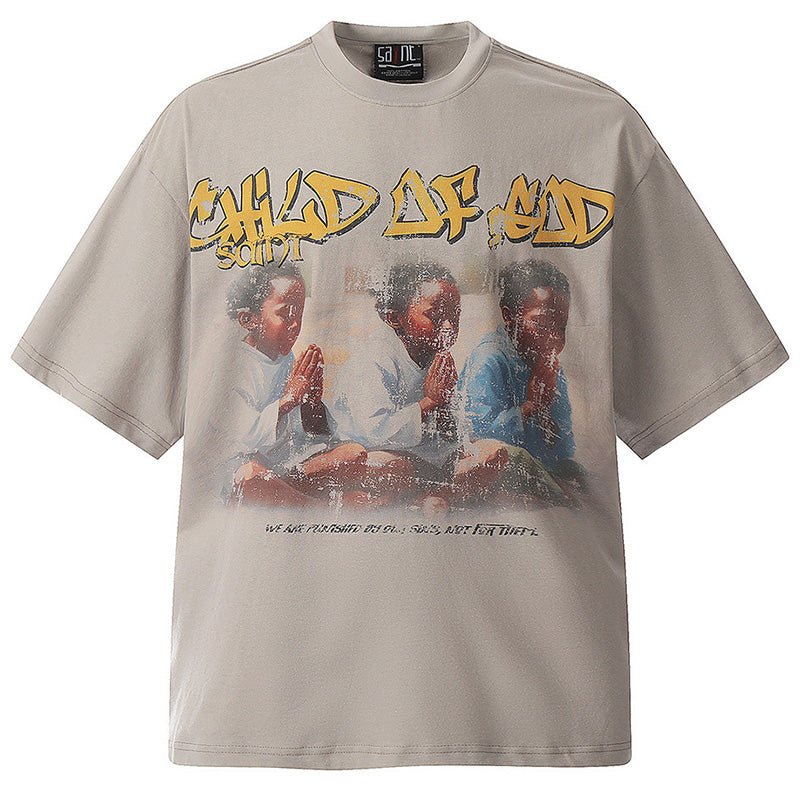 SAINT MICHAEL Pray for Children Movie Distressed Print T-Shirts