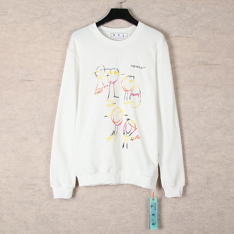 OFF WHITE Cartoon line character round neck pullover sweatshirts