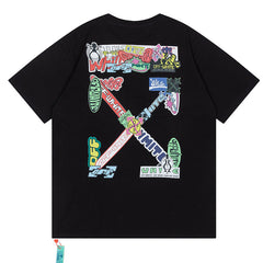 OFF WHITE Creative cartoon letter round neck T-shirt