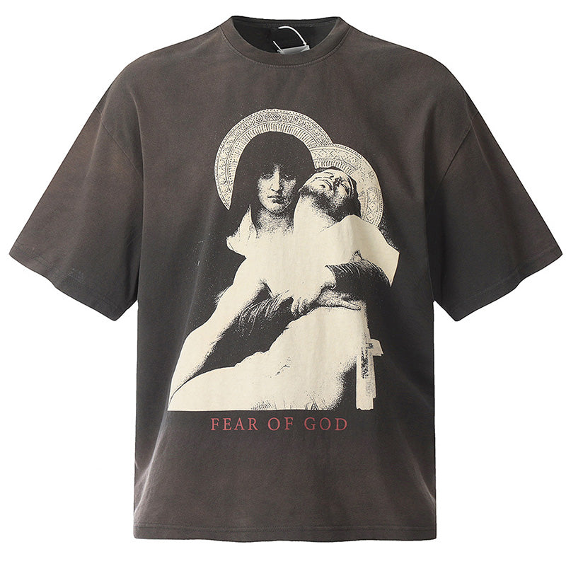 Fear Of God Notre Dame Cathedral Painted Print T-Shirts