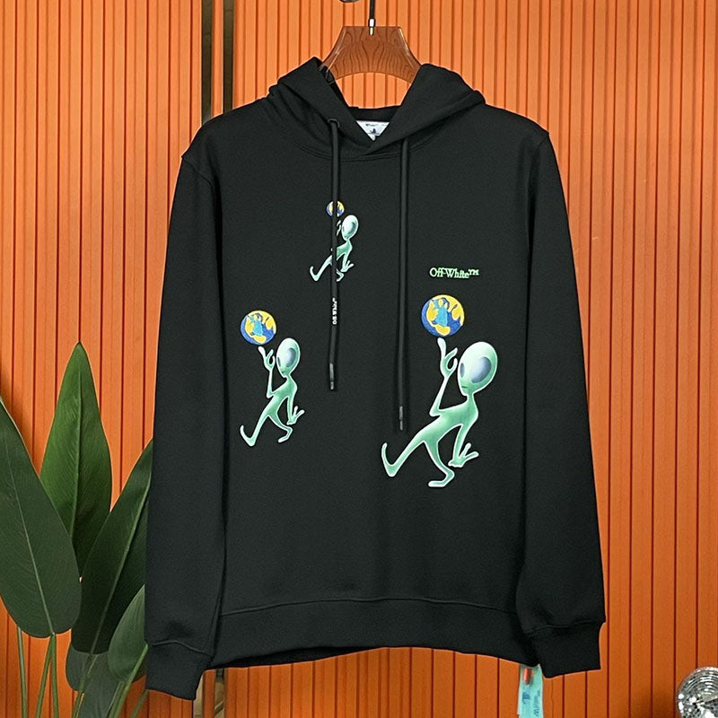 OFF-WHITE Alien embroidery earth pattern Hoodies