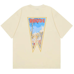 RHUDE Rhude Oil Painting Clock Coconut Tree Print T-Shirts