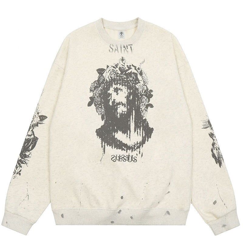 SAINT MICHAEL Graffiti print plus velvet Sweatshirts