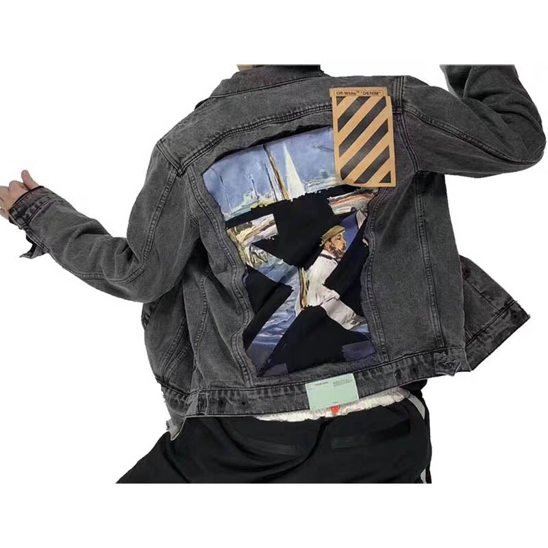 OFF WHITE Destruction oil painting graffiti arrow denim jacket