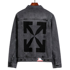 OFF WHITE Letter Arrow Washed Distressed Denim Jacket