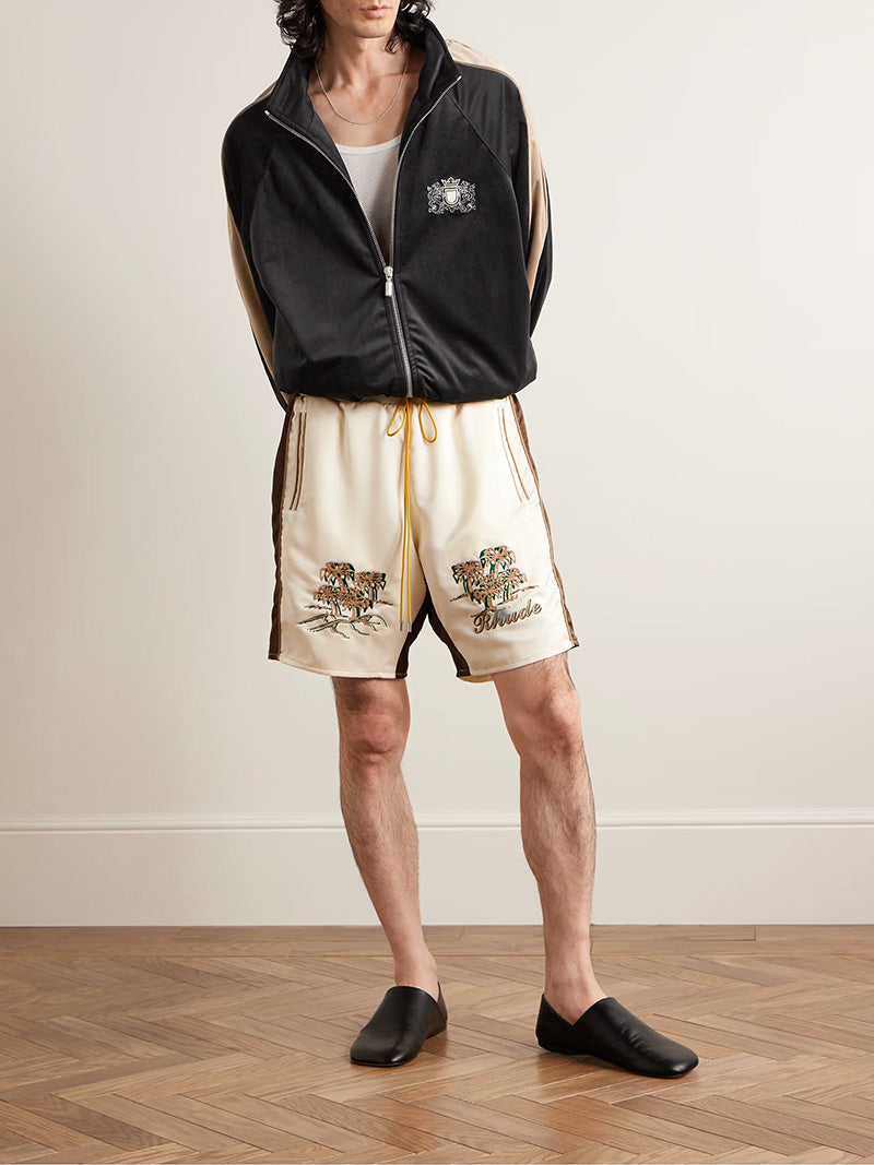 RHUDE Straight-Leg Logo-Embroidered Striped Satin Shorts