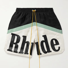 RHUDE Awakening Straight-Leg Colour-Block Logo-Print Twill Drawstring Shorts