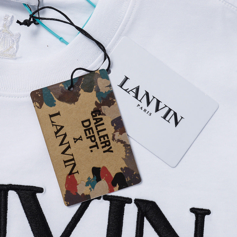 LANVIN Letter Embroidery T-Shirt Whtie