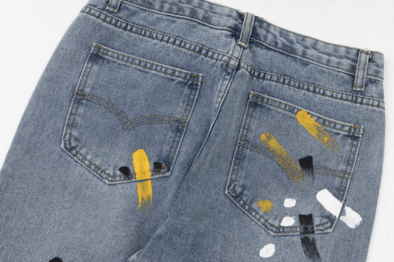 Gallery Dept Distressed Raw Edge Jeans with Splashes of Ink