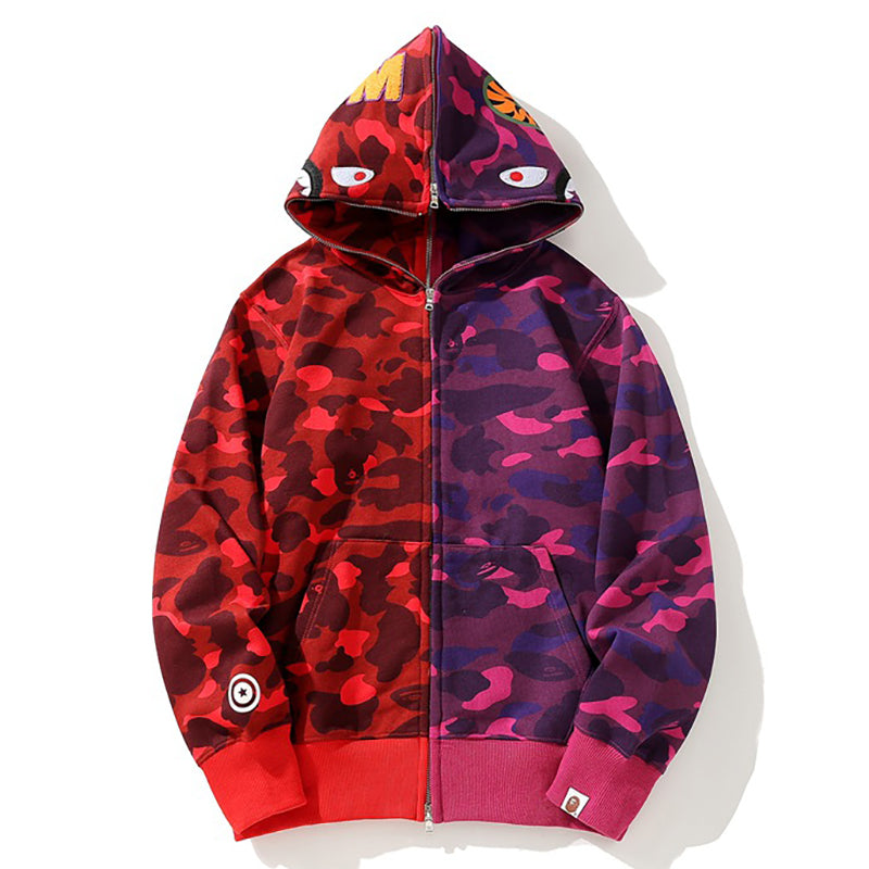 BAPE Camo Shark Zipper splicing Hoodies