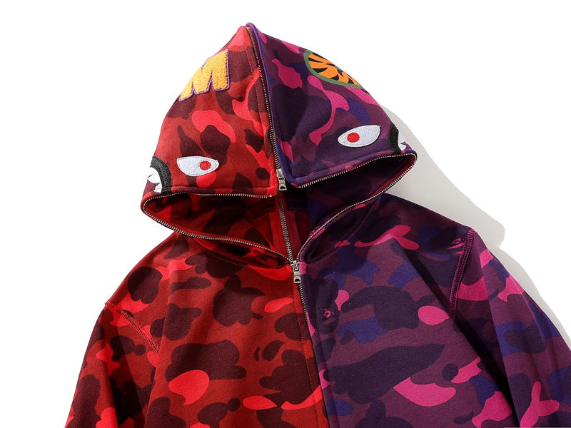 BAPE Camo Shark Zipper splicing Hoodies